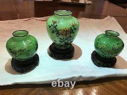 Antique Three Japanese Taisho Period Plique A Jour Cloisonne Vase By Kato Suzue