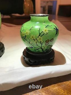 Antique Three Japanese Taisho Period Plique A Jour Cloisonne Vase By Kato Suzue