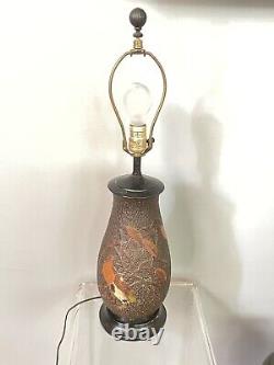 Antique Totai Tall Vase Mounted Lamp Tree Bark Cloisonne Porcelain Japan Birds
