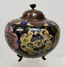 Antique VIntage Chinese Japanese Cloisonne Covered Vase Bowl Censer Floral