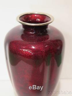 Antique Vintage Ginbari Cloisonne Vase Red Floral Design Fluted