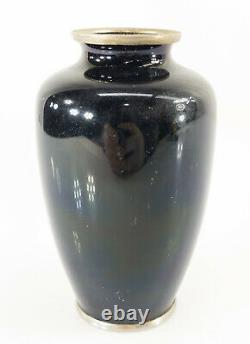 Antique Vintage Japanese Ando Cloisonne Enamel Vase Black Ground Floral