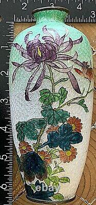 Antique/Vintage Japanese Cloisonne Foil Vase. Floral Scene 6x2.5