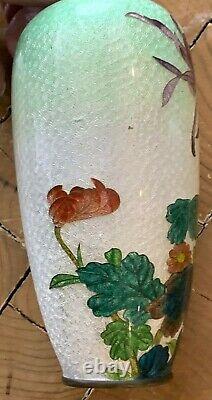 Antique/Vintage Japanese Cloisonne Foil Vase. Floral Scene 6x2.5