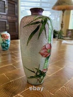 Antique/Vintage Japanese Cloisonne Foil based Vase. Floral Scene 7 x 3diameter