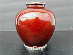 Antique Vintage Japanese Cloisonne Pigeon Blood Ginbari Red Koi Fish Vase Sato