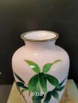 Antique Vintage Japanese Cloisonne Pink with Bamboo Vase 7 1/4 H