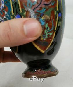 Antique Vintage Japanese Cloisonne Vase With Dragon and Phoenix Decoration As Is