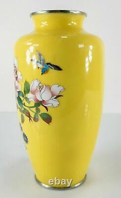 Antique Vintage Japanese Yellow Cloisonne Enamel Vase Floral Decoration