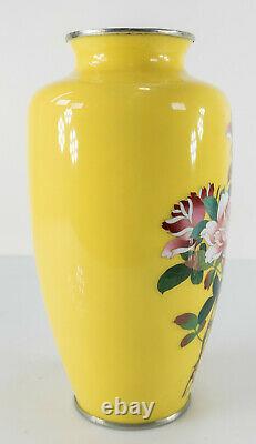 Antique Vintage Japanese Yellow Cloisonne Enamel Vase Floral Decoration