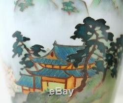 Antique Vintage Pair Japanese Cloisonne Vases 7 Scenic Mountain Tree Landscape