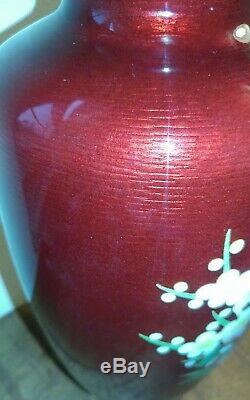 Antique Vintage STAMPED ANDO CLOISONNE COMPANY REPOUSSE 10 Red Bloody Vase JAPAN