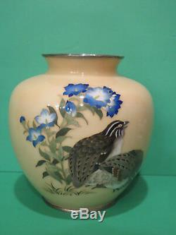 Antique Vintage TAMURA Signed Cloisonne Vase Quail