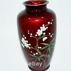 Antique japanese Cloisonne vase Akasuke wired Plum & bamboo design