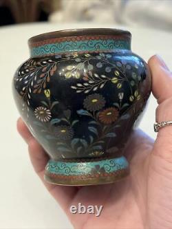Antique japanese asian cloisonne enameled floral vase meiji