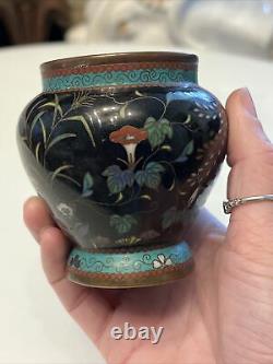 Antique japanese asian cloisonne enameled floral vase meiji