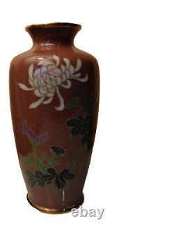 Antique signed Ando 3 1/2 cloisonné vase rare chocolate color wireless Perfect
