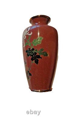 Antique signed Ando 3 1/2 cloisonné vase rare chocolate color wireless Perfect