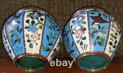 Antique true facing pair of Japanese Cloisonne small jardinieres / vases meiji