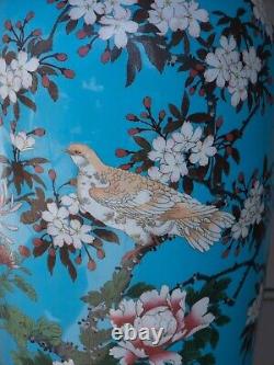 Artist Namikawa Sosuke Floor Vase Pigeon Bird Japanese Cloisonne Vase Monumental