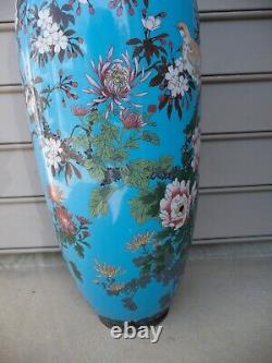 Artist Namikawa Sosuke Floor Vase Pigeon Bird Japanese Cloisonne Vase Monumental