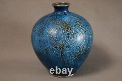 Artistic & Rare Japanese Cloisonné Enamel Vase with Pure Silver Wires & Rims 316