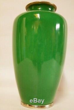 Attractive mid-century Japanese cloisonne green and yellow vase