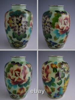 Authentic! Japanese Vintage Plique a Jour Enamel Vase Filled with Flowers 269