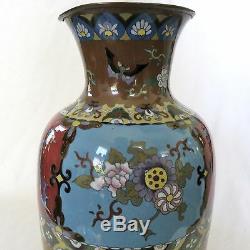 BIG 18.45 Antique Japanese Meiji Cloisonne Vase with Phoenix Birds & DRAGON