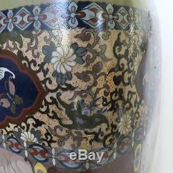 BIG 23.9 Antique Japanese Meiji Cloisonne Vase with Phoenix, Dragons & Stand