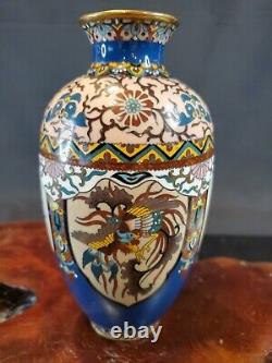 Beautiful 19th C Meiji Japanese Cloisonné Enamel Dragon and Pheonix Shield Vase