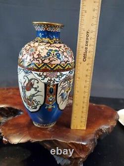 Beautiful 19th C Meiji Japanese Cloisonné Enamel Dragon and Pheonix Shield Vase