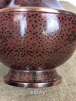 Beautiful Antique Chinese Japanese Copper Cloisonne Bottle Vase 9