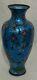 Beautiful Antique Japanese Cloisonné Shippo Glass Enamel Blue Vase And Flowers