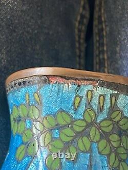 Beautiful Antique Japanese Cloisonné Shippo Glass Enamel Blue Vase and flowers
