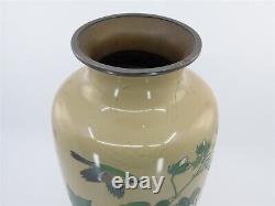 Beautiful Antique Japanese Cloisonné Vase with Bird & Flowers 12.25 Tall