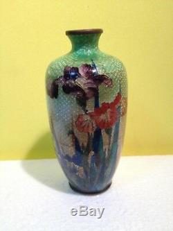 Beautiful Antique Small Asian Japanese Cloisonne Bronze Vase Flowers