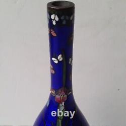 Beautiful Blue Ginbari Japanese Cloisonne Bottle Vase Uncommon Form Meiji Period