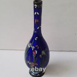 Beautiful Blue Ginbari Japanese Cloisonne Bottle Vase Uncommon Form Meiji Period