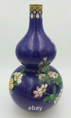 Beautiful Vintage Japanese Purple Double Gourd Cherry Blossom Cloisonne Vase