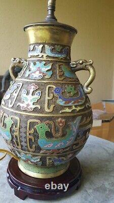 Beautiful Vintage Japanese champleve' cloisonne vase lamp excellent condition