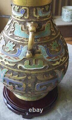 Beautiful Vintage Japanese champleve' cloisonne vase lamp excellent condition