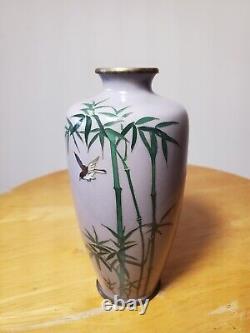 Bird & Bamboo Japanese Cloisonne Vase Enamel Vase 5 Inch