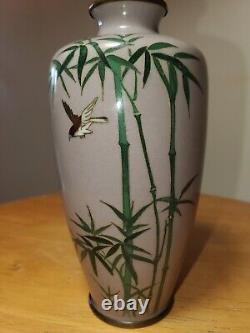 Bird & Bamboo Japanese Cloisonne Vase Enamel Vase 5 Inch