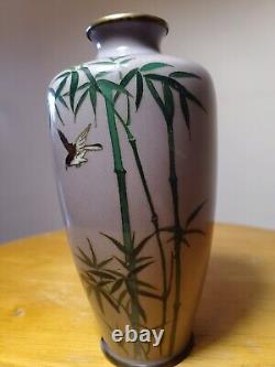 Bird & Bamboo Japanese Cloisonne Vase Enamel Vase 5 Inch