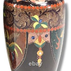 Black Japanese Goldstone Cloisonné Vases Miniature Mid Century Vintage Pair