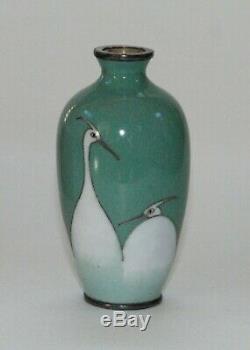 Bold Japanese Cloisonne Enamel Vase with Stylized Cranes Artist Marked