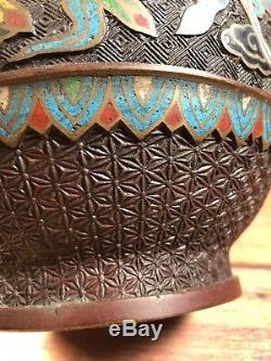 Bronze Champleve Japanese Vase Cloisonné Phoenix Head Handles And Design 19C 10