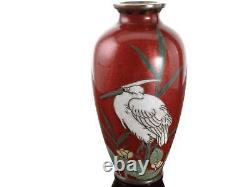 C1880 Miniature Japanese Meiji Cloisonne Vase with Egret