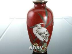 C1880 Miniature Japanese Meiji Cloisonne Vase with Egret